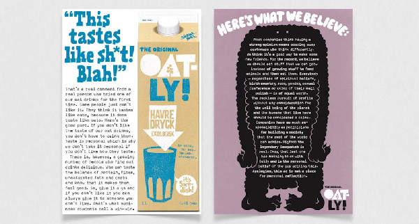Funny messages on Oatly's packaging.